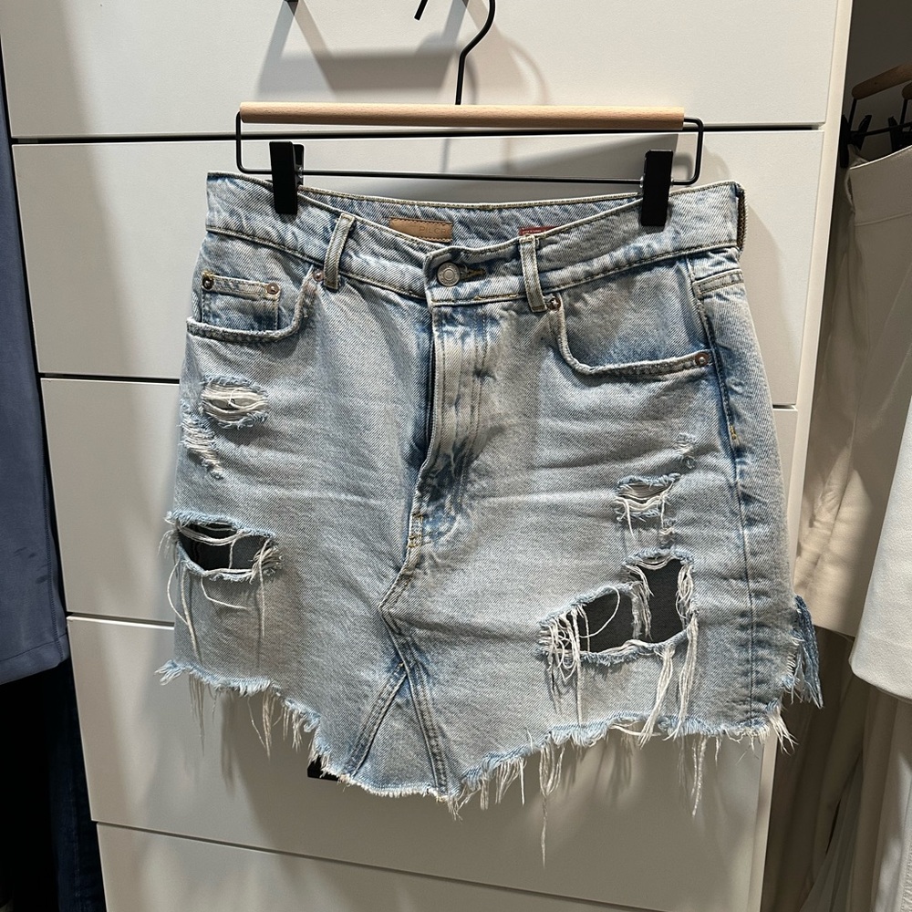 Anthropologie Distressed Denim Mini Skirt